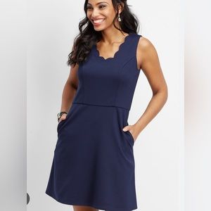 Navy scalloped knee length dress